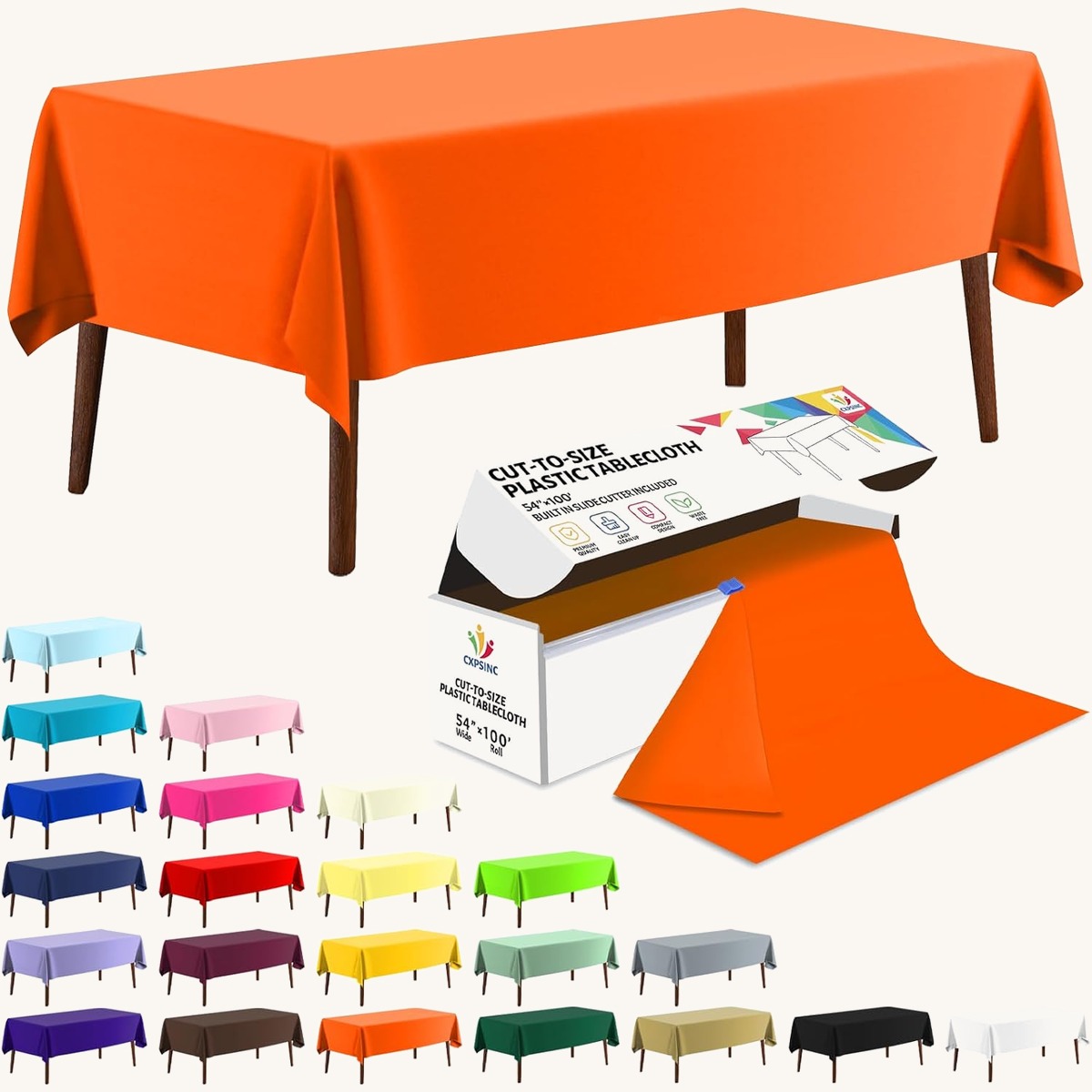 CXPSINC 54 Inch X 100 Feet Plastic Table Cover Roll Disposable Tablecloth with Slide Cut…
