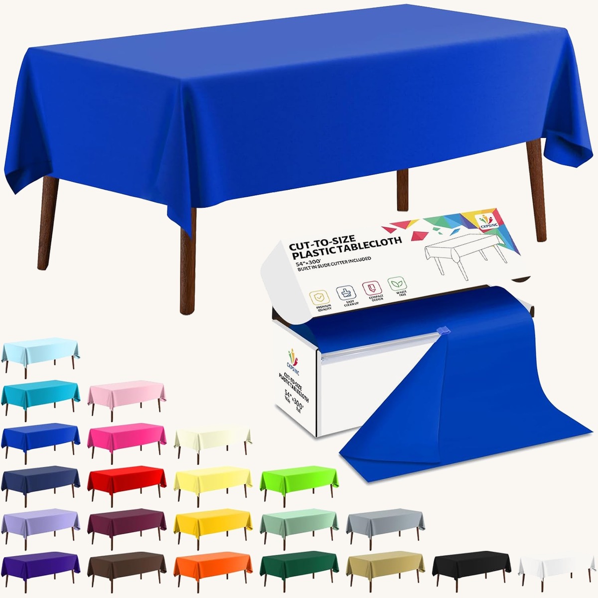 CXPSINC 54 Inch X 300 Feet Plastic Table Cover Roll Disposable Tablecloth with Slide Cut…