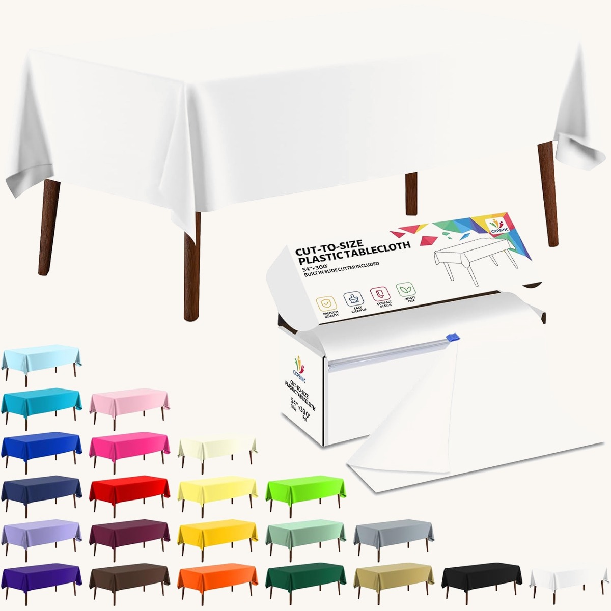 CXPSINC White Plastic Table Cloth Disposable Tablecloth Roll 54 Inch X 300 Feet …