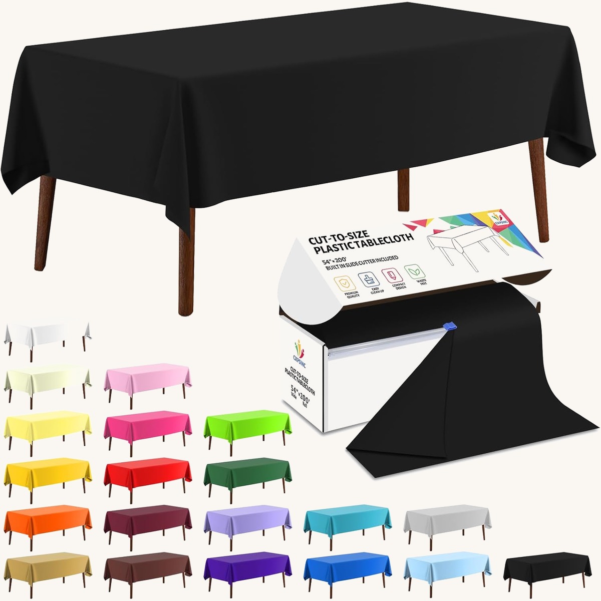 CXPSINC 54 Inch X 200 Feet Plastic Table Cover Roll Disposable Tablecloth with Slide Cut…