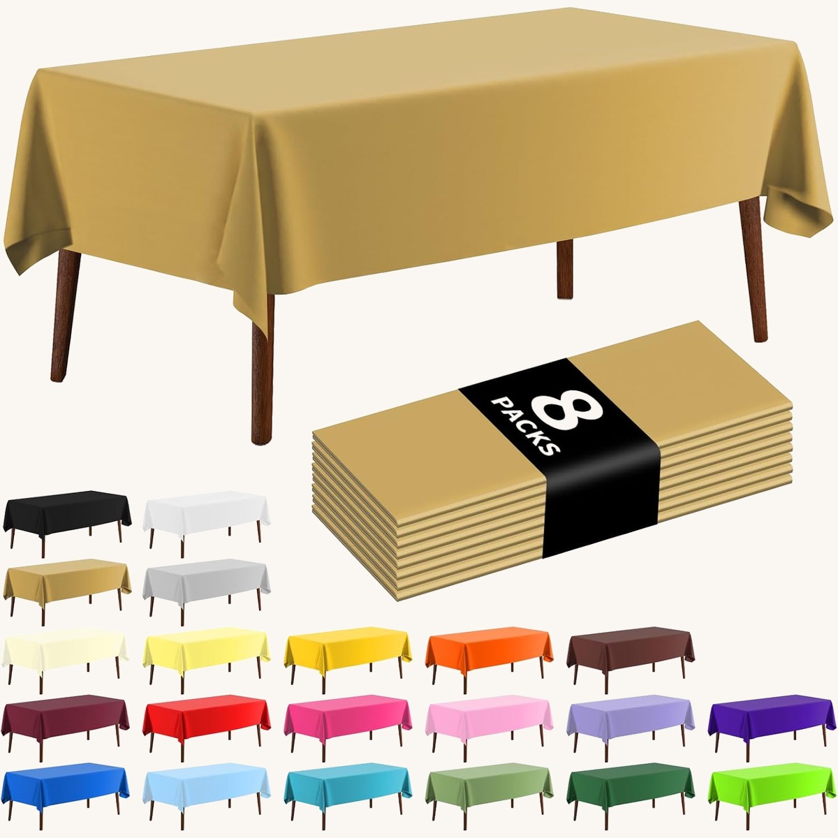 CXPSINC 8 Pack Premium Disposable Plastic Tablecloth 84' Round Table Cover for B…