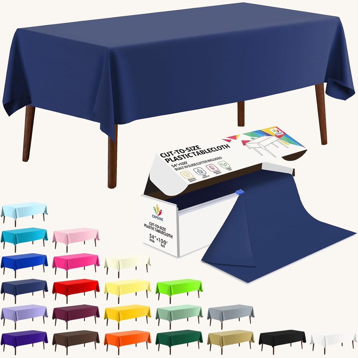 CXPSINC 54 Inch X 100 Feet Plastic Table Cover Roll Disposable Tablecloth with Slide Cut…